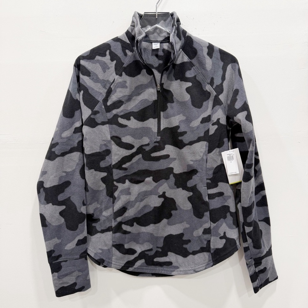 Old Navy Active 1/4 Zip Fleece Pullover Black Gray Camo Medium